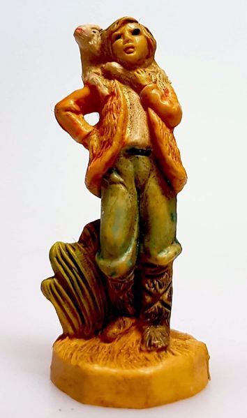 Immagine di Pastore con pecora sulle spalle Presepe Pellegrini 4 cm plastica economico tinto legno