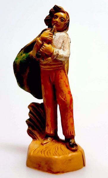 Immagine di Pastore con Piffero cm 4 (1,6 inch) Presepe Pellegrini Tinto Legno Statua in plastica PVC Arabo tradizionale piccolo per interno esterno 
