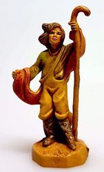 Immagine di Pastore in piedi con bastone cm 4 (1,6 inch) Presepe Pellegrini Tinto Legno Statua in plastica PVC Arabo tradizionale piccolo per interno esterno 