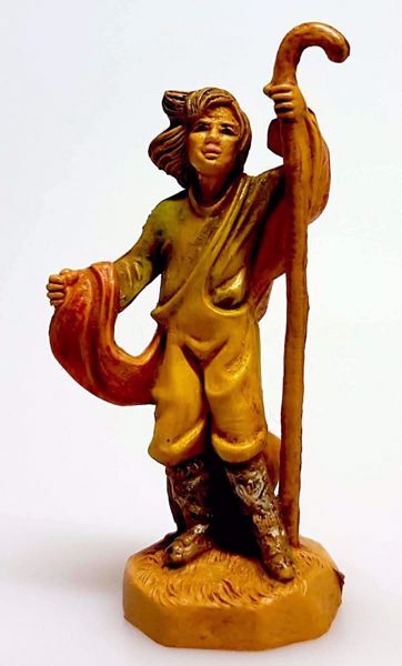 Imagen de Pastor con bastón cm 4 (1,6 inch) Belén Pellegrini Estatua en plástico PVC árabe tradicional pequeño Efecto Madera para uso en interior exterior