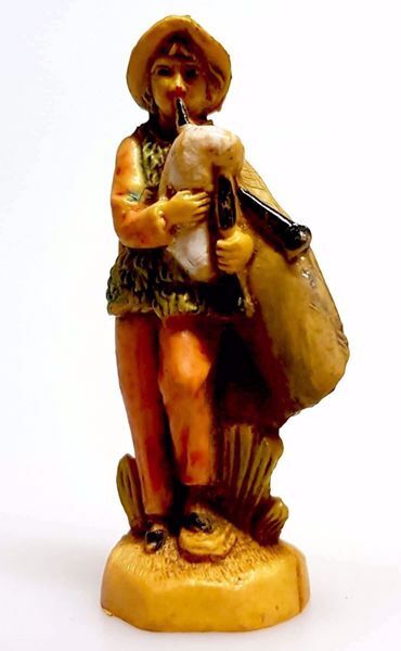 Immagine di Zampognaro cm 4 (1,6 inch) Presepe Pellegrini Tinto Legno Statua in plastica PVC Arabo tradizionale piccolo per interno esterno 
