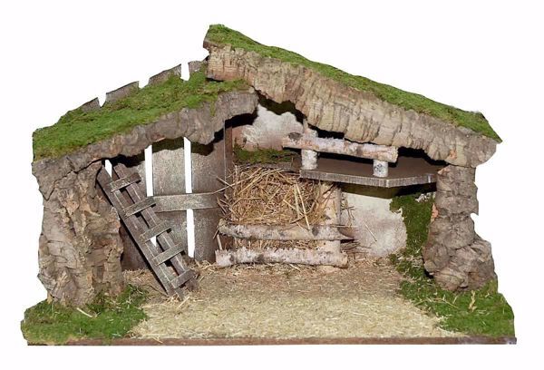 Picture of Stable cm 16 (6,3 inch) handmade Euromarchi Nativity Village setting in Wood Cork Moss 