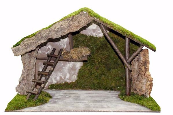 Picture of Stable cm 30 (118 inch) handmade Euromarchi Nativity Village setting in Wood Cork Moss 