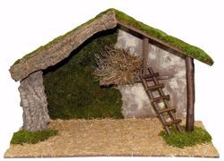 Picture of Stable cm 20 (7,9 inch) handmade Euromarchi Nativity Village setting in Wood Cork Moss 