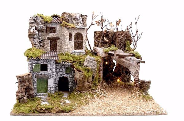 Immagine di Paesaggio con luci Presepe Euromarchi 10 cm legno 