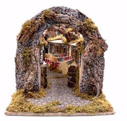 Picture of Landscape with Lights cm 10 (39 inch) handmade Euromarchi Nativity Village in Wood Cork Moss 
