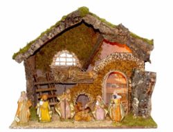 Immagine di Presepe Completo Set Natività Sacra Famiglia 8 Pezzi con Paesaggio cm 12 (4,7 inch) Villaggio Presepe Euromarchi con luci 