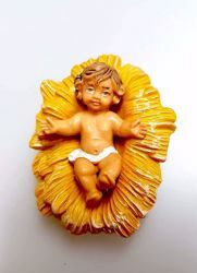 Immagine di Gesù Bambino in Culla cm 6 (2,4 inch) Presepe Pellegrini Colorato Statua in plastica PVC Arabo tradizionale piccolo per interno esterno 