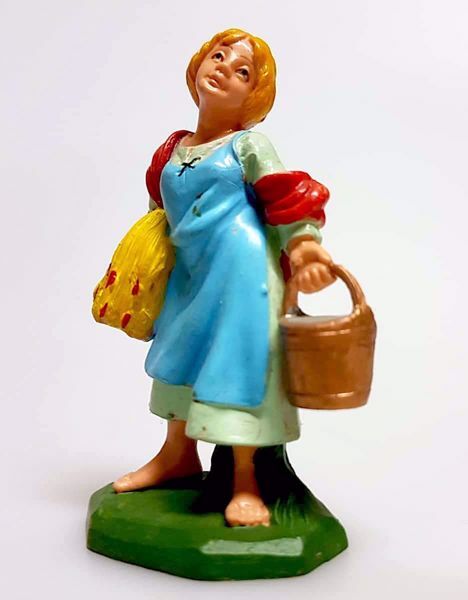 Picture of Woman with wheat cm 6 (2,4 inch) Pellegrini Nativity Scene small size Statue Bright Colors plastic PVC traditional Arabic indoor outdoor use 