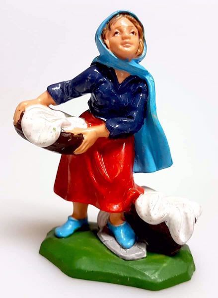Immagine di Donna con panni Presepe Pellegrini 6 cm piccolo economico colorato