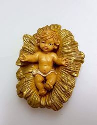 Immagine di Gesù Bambino in Culla cm 6 (2,4 inch) Presepe Pellegrini Tinto Legno Statua in plastica PVC Arabo tradizionale piccolo per interno esterno 