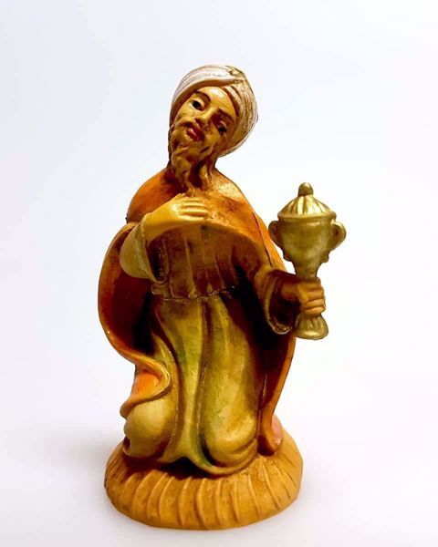 Imagen de Melchor Rey Mago Sarraceno cm 6 (2,4 inch) Belén Pellegrini Estatua en plástico PVC árabe tradicional pequeño Efecto Madera para uso en interior exterior