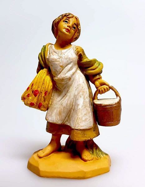Immagine di Donna con grano Presepe Pellegrini 6 cm piccolo economico tinto legno