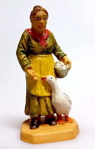 Imagen de Mujer con Ganso cm 6 (2,4 inch) Belén Pellegrini Estatua en plástico PVC árabe tradicional pequeño Efecto Madera para uso en interior exterior