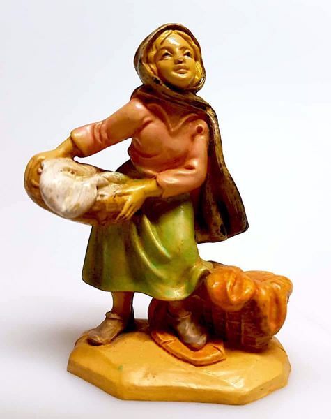 Immagine di Donna con panni Presepe Pellegrini 6 cm piccolo economico tinto legno