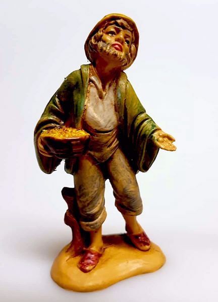 Immagine di Pastore che chiede l’elemosina Presepe Pellegrini 6 cm piccolo economico tinto legno