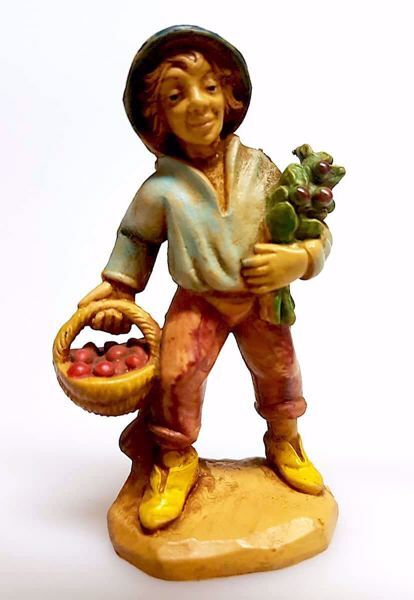 Picture of Shepherd with Fruit cm 6 (2,4 inch) Pellegrini Nativity Scene small size Statue Wood Stained plastic PVC traditional Arabic indoor outdoor use 