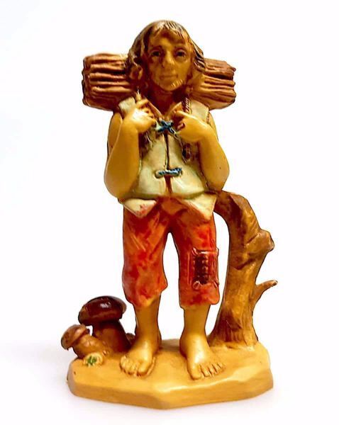 Picture of Shepherd with wood cm 6 (2,4 inch) Pellegrini Nativity Scene small size Statue Wood Stained plastic PVC traditional Arabic indoor outdoor use 