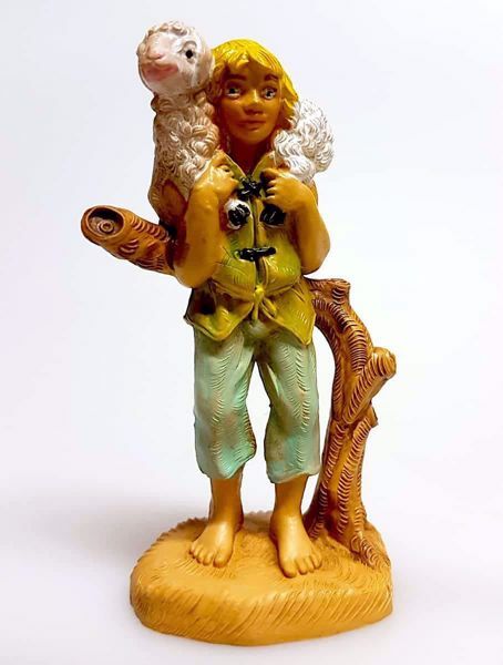Immagine di Pastore con pecora sulle spalle Presepe Pellegrini 6 cm piccolo economico tinto legno