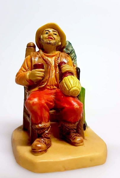 Immagine di Pastore seduto con fiasco Presepe Pellegrini 6 cm piccolo economico tinto legno