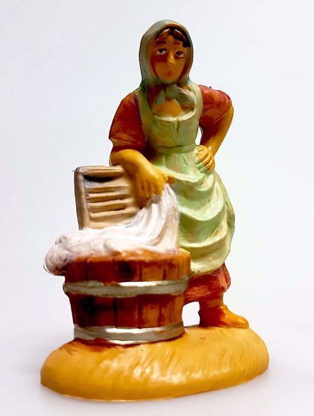 Immagine di Donna con Panni cm 6 (2,4 inch) Presepe Pellegrini Tinto Legno Statua in plastica PVC Arabo tradizionale piccolo per interno esterno 