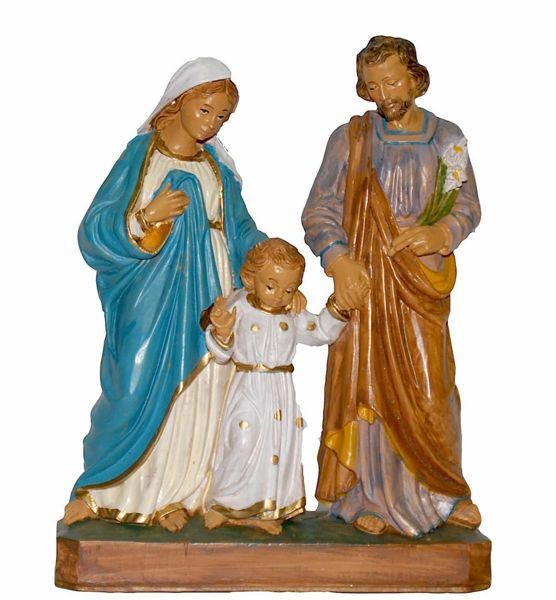 Immagine di Sacra Famiglia cm 18 (7,1 inch) Presepe in blocco Euromarchi in plastica PVC per esterno tinto legno Stile Lecce