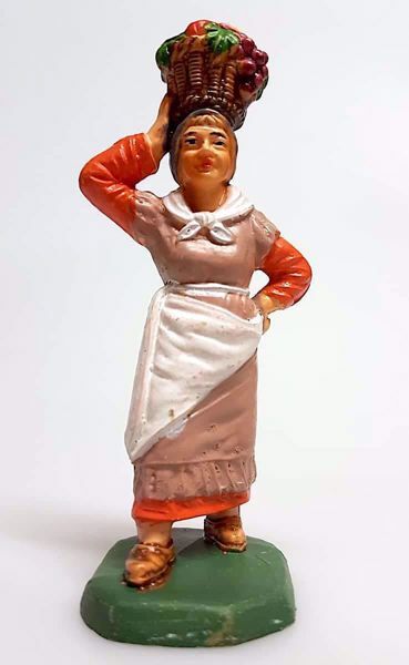Immagine di Donna con Frutta cm 8 (3,1 inch) Presepe Pellegrini Colorato Statua in plastica PVC Arabo tradizionale piccolo per interno esterno 