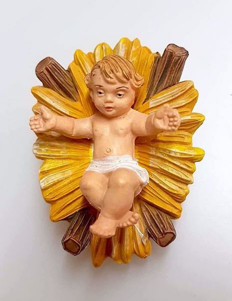 Immagine di Gesù Bambino in Culla cm 10 (3,9 inch) Presepe Pellegrini Colorato Statua in plastica PVC Arabo tradizionale piccolo per interno esterno 