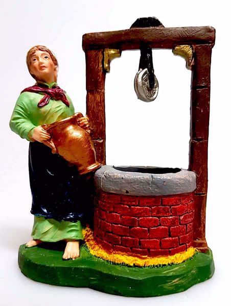 Picture of Woman at the Well cm 10 (3,9 inch) Pellegrini Nativity Scene small size Statue Bright Colors plastic PVC traditional Arabic indoor outdoor use 