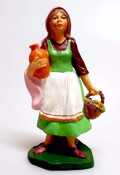 Imagen de Mujer con ánfora y cesta Belén Pellegrini 10 cm plástico barato pintado