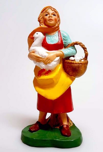 Immagine di Donna con oca e cesto Presepe Pellegrini 10 cm plastica economico colorato