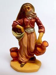 Immagine di Donna Araba con Anfore cm 10 (3,9 inch) Presepe Pellegrini Tinto Legno Statua in plastica PVC Arabo tradizionale piccolo per interno esterno 