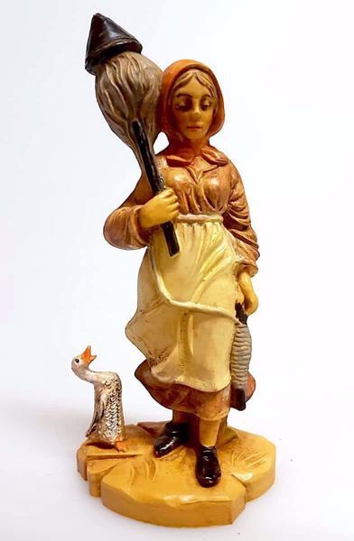 Immagine di Donna che fila cm 10 (3,9 inch) Presepe Pellegrini Tinto Legno Statua in plastica PVC Arabo tradizionale piccolo per interno esterno 