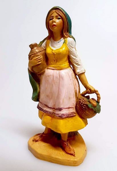Picture of Woman with amphora and basket cm 10 (3,9 inch) Pellegrini Nativity Scene small size Statue Wood Stained plastic PVC traditional Arabic indoor outdoor use 