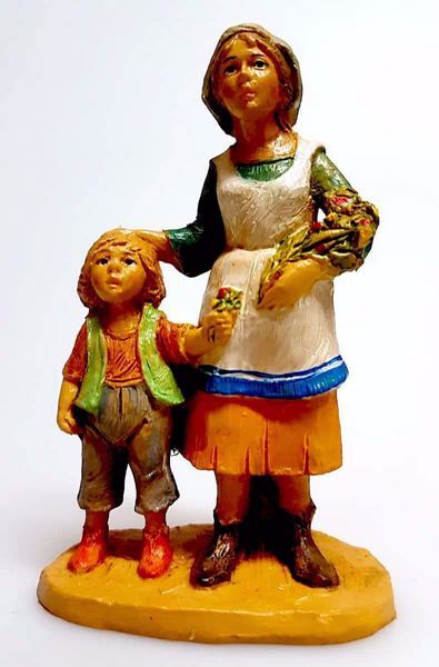 Immagine di Donna con bambino Presepe Pellegrini 10 cm plastica economico italiano tinto legno