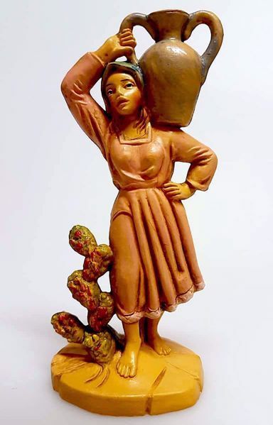 Imagen de Mujer con Jarras cm 10 (3,9 inch) Belén Pellegrini Estatua en plástico PVC árabe tradicional pequeño Efecto Madera para uso en interior exterior