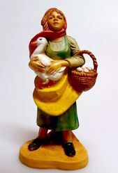 Picture of Woman with Goose and Basket cm 10 (3,9 inch) Pellegrini Nativity Scene small size Statue Wood Stained plastic PVC traditional Arabic indoor outdoor use 