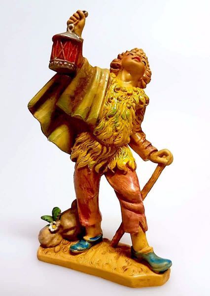 Immagine di Pastore con lanterna Presepe Pellegrini 10 cm plastica economico italiano tinto legno