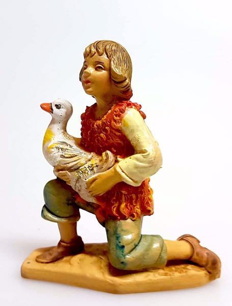 Picture of Shepherd with Goose cm 10 (3,9 inch) Pellegrini Nativity Scene small size Statue Wood Stained plastic PVC traditional Arabic indoor outdoor use 