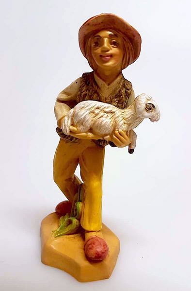 Immagine di Pastore con pecora Presepe Pellegrini 10 cm plastica economico italiano tinto legno