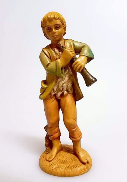 Immagine di Pastore con Piffero Presepe Pellegrini 10 cm plastica economico italiano tinto legno