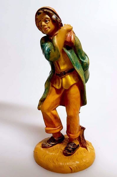 Immagine di Pastore con Sacco Presepe Pellegrini 10 cm plastica economico italiano tinto legno