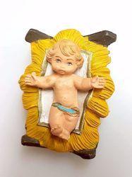 Immagine di Gesù Bambino in Culla cm 11 (4,3 inch) Presepe Pellegrini Colorato Statua in plastica PVC Arabo tradizionale piccolo per interno esterno 