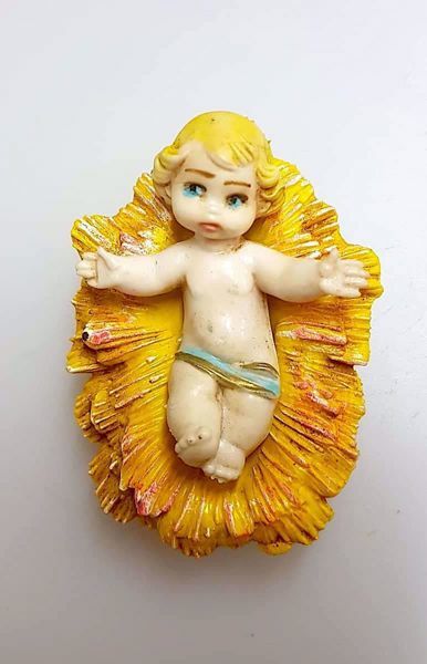 Imagen de Niño Jesús en Cuna cm 11 (4,3 inch) Belén Pellegrini Estatua en plástico PVC árabe tradicional pequeño efecto Porcelana para uso en interior exterior