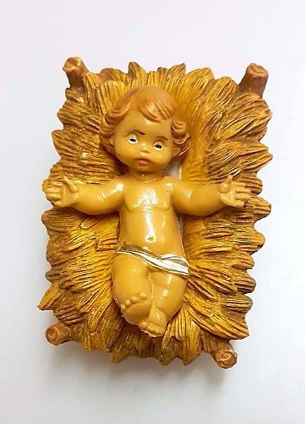 Immagine di Gesù Bambino in Culla cm 11 (4,3 inch) Presepe Pellegrini Tinto Legno Statua in plastica PVC Arabo tradizionale piccolo per interno esterno 
