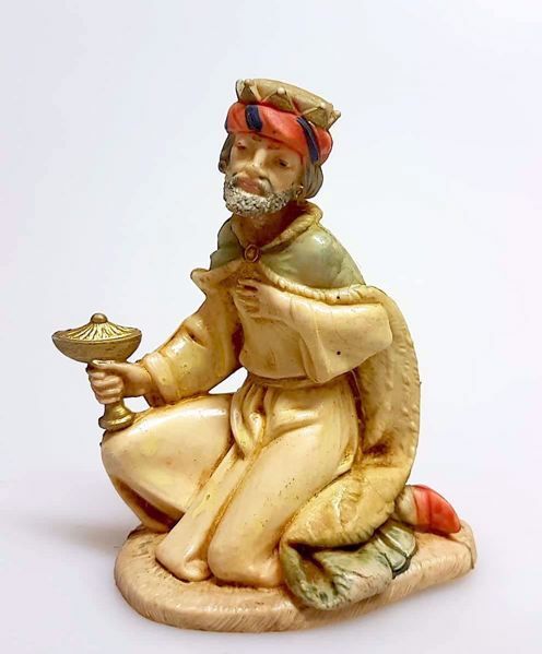 Picture of Melchior Saracen Wise King cm 11 (4,3 inch) Pellegrini Nativity Scene small size Statue in Porcelain stained plastic PVC traditional Arabic indoor outdoor use 
