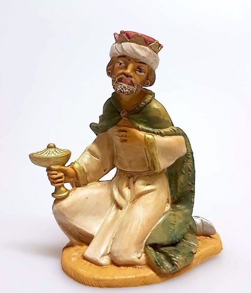 Picture of Melchior Saracen Wise King cm 11 (4,3 inch) Pellegrini Nativity Scene small size Statue Wood Stained plastic PVC traditional Arabic indoor outdoor use 