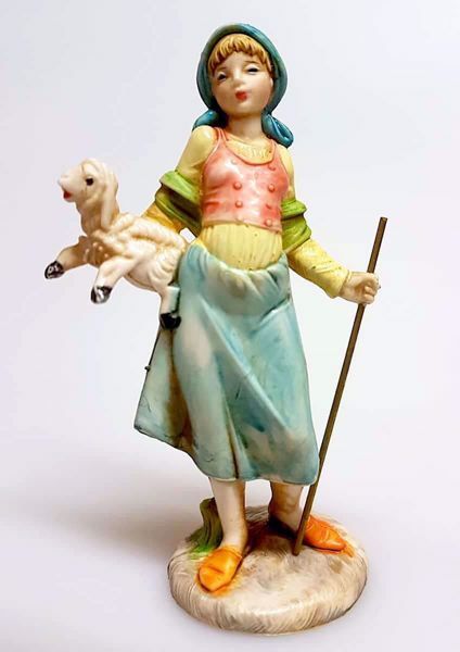 Immagine di Donna con Bastone cm 11 (4,3 inch) Presepe Pellegrini effetto Porcellana Statua in plastica PVC Arabo tradizionale piccolo per interno esterno 