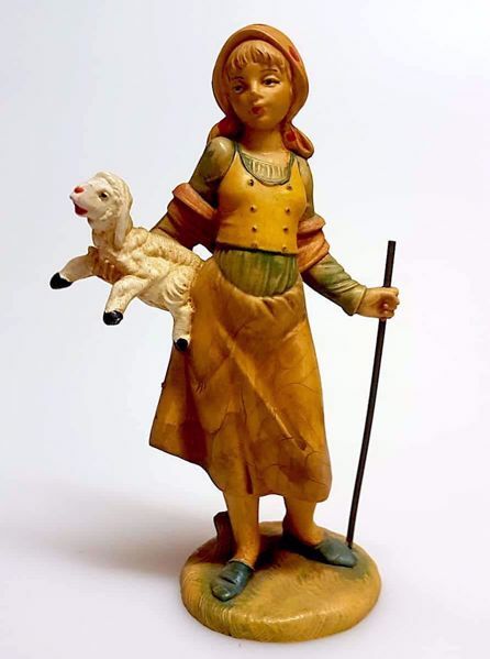 Imagen de Mujer con bastón cm 11 (4,3 inch) Belén Pellegrini Estatua en plástico PVC árabe tradicional pequeño Efecto Madera para uso en interior exterior