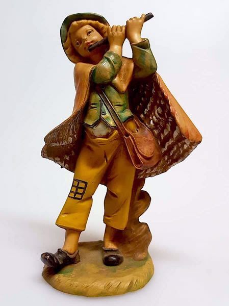 Immagine di Pastore con flauto Presepe Pellegrini 11 cm plastica economico italiano tinto legno